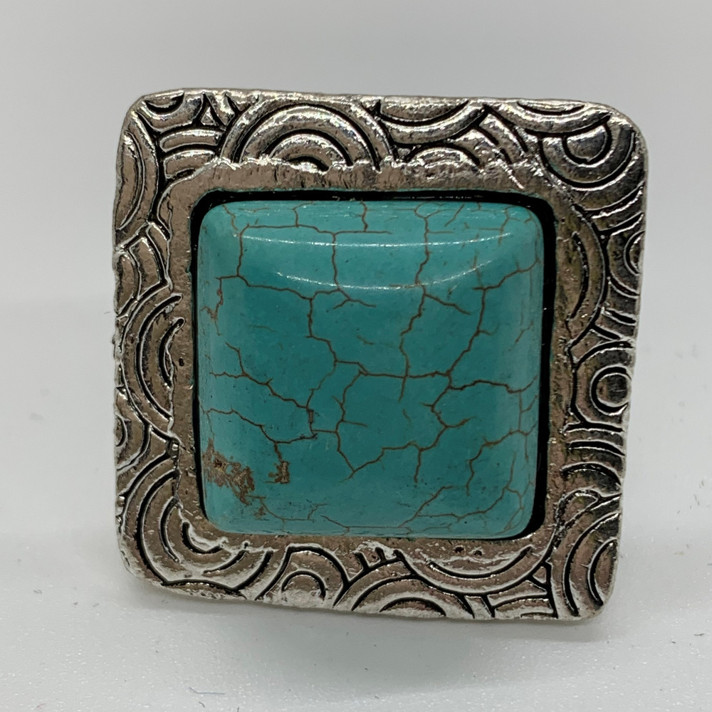 Adjustable Square Turquoise Antique Look Ring NEW